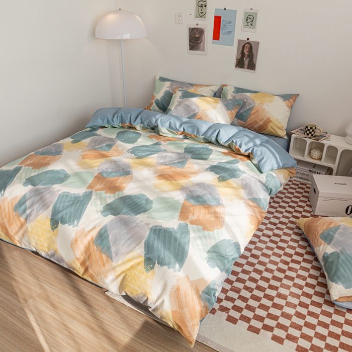 91家纺网 家纺一手货源 找家纺 简宜家居2022新款全棉卡通印花小清新四件套简约系列 艺术家