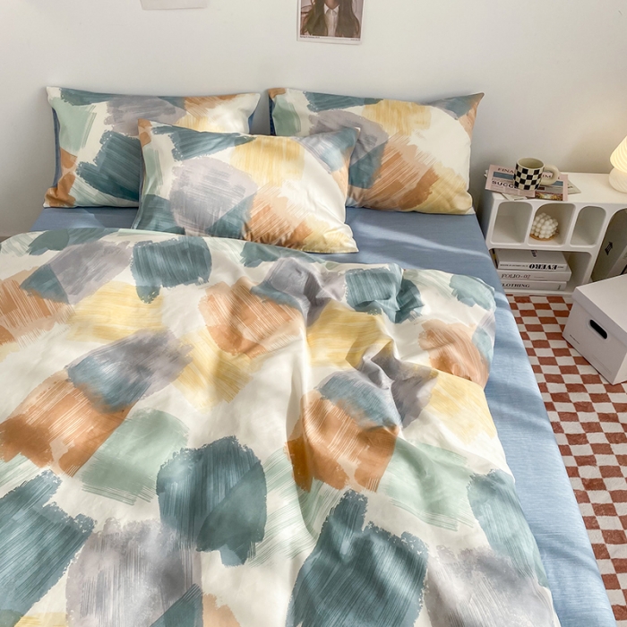 91家纺网 家纺一手货源 找家纺 简宜家居2022新款全棉卡通印花小清新四件套简约系列 艺术家