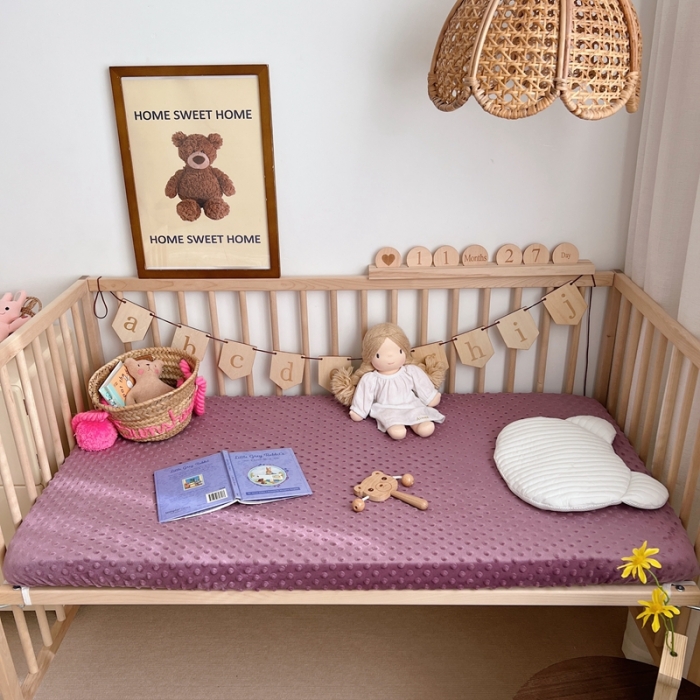 91家纺网 家纺一手货源 找家纺 星期八 2022新款豆豆绒床笠 深紫色