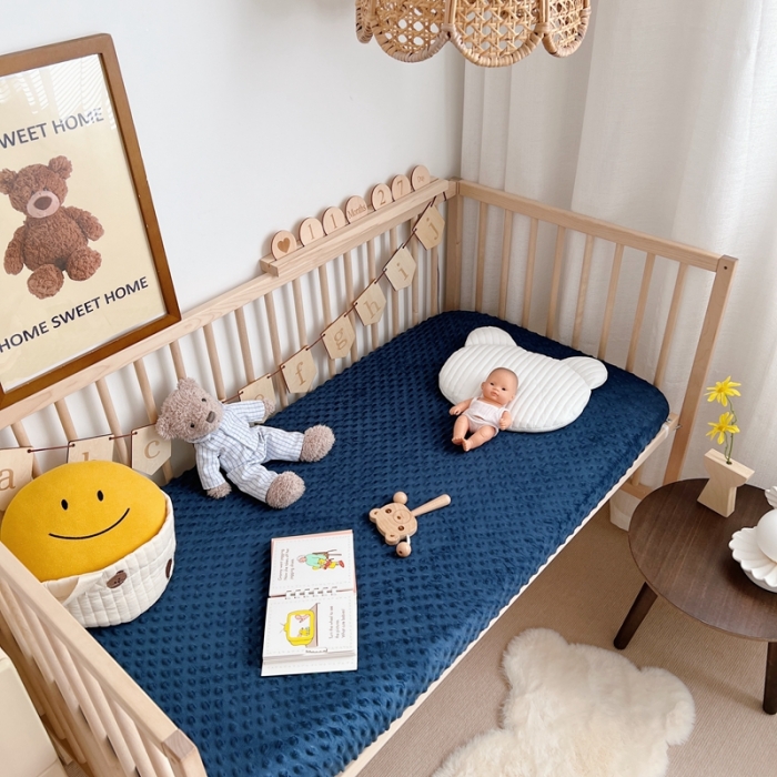 91家纺网 家纺一手货源 找家纺 星期八 2022新款豆豆绒床笠 深蓝色