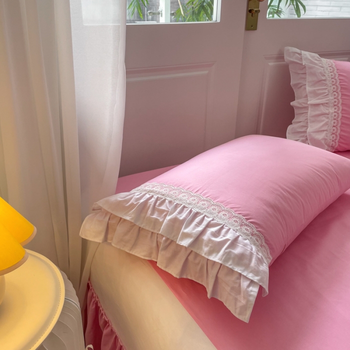 91家纺网 家纺一手货源 找家纺 淑女公社 2022新款全棉少女心事系列四件套 初恋粉