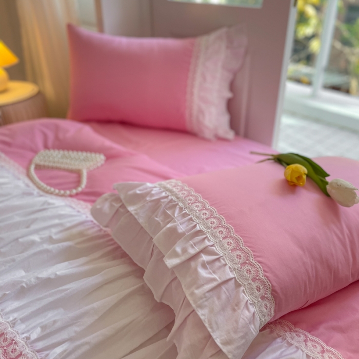 91家纺网 家纺一手货源 找家纺 淑女公社 2022新款全棉少女心事系列四件套 初恋粉