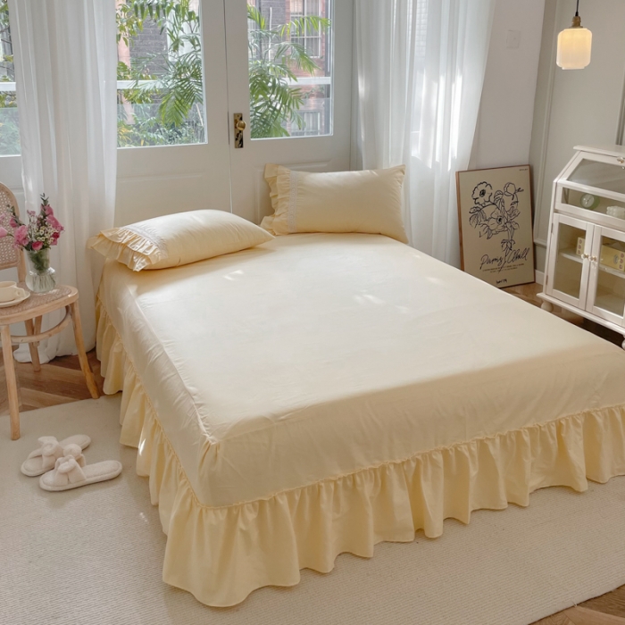 91家纺网 家纺一手货源 找家纺 淑女公社 2022新款全棉少女心事系列四件套 奶油黄