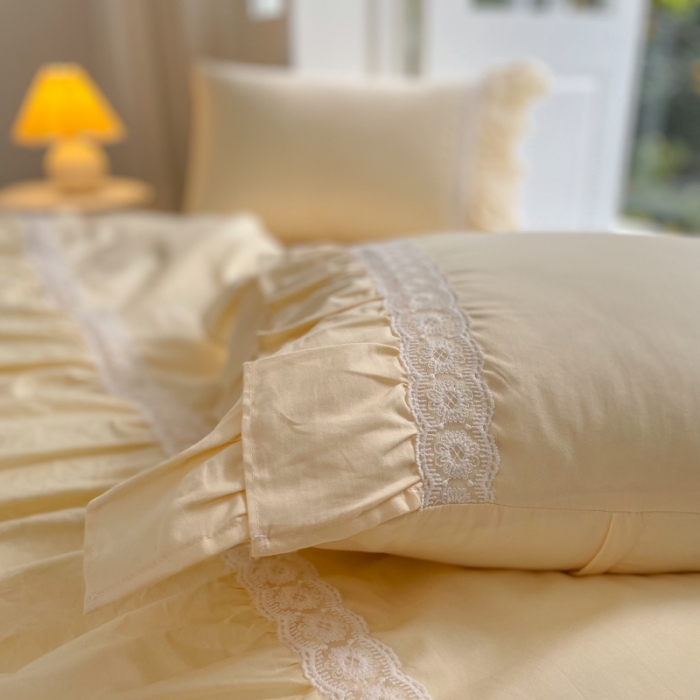 91家纺网 家纺一手货源 找家纺 淑女公社 2022新款全棉少女心事系列四件套 奶油黄