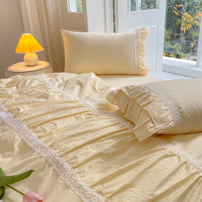 91家纺网 家纺一手货源 找家纺 淑女公社 2022新款全棉少女心事系列四件套 奶油黄