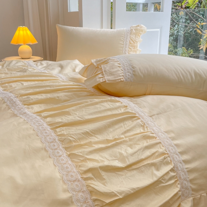 91家纺网 家纺一手货源 找家纺 淑女公社 2022新款全棉少女心事系列四件套 奶油黄