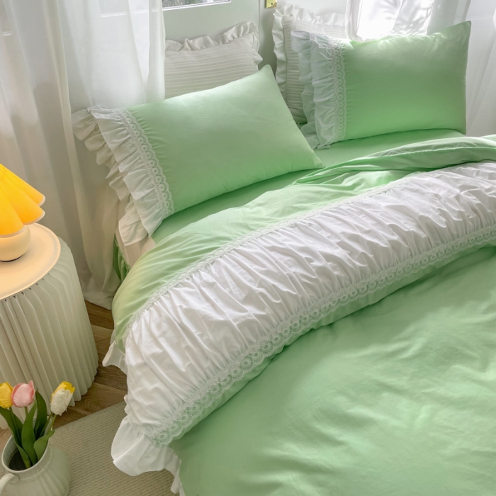 91家纺网 家纺一手货源 找家纺 淑女公社 2022新款全棉少女心事系列四件套 春天绿