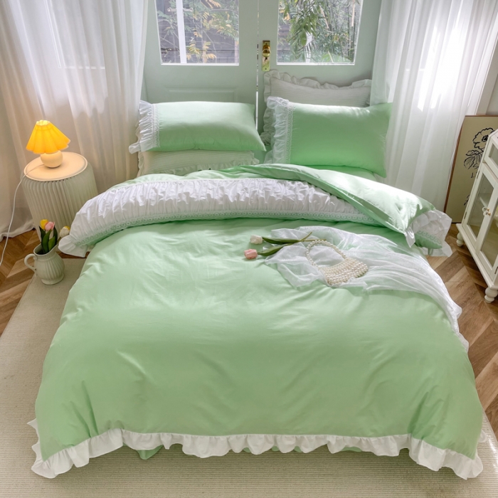 91家纺网 家纺一手货源 找家纺 淑女公社 2022新款全棉少女心事系列四件套 春天绿