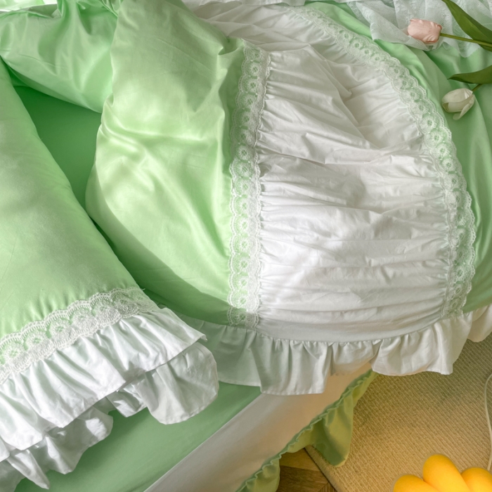 91家纺网 家纺一手货源 找家纺 淑女公社 2022新款全棉少女心事系列四件套 春天绿