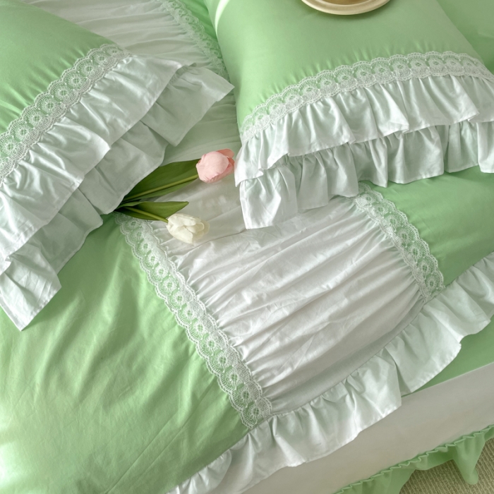 91家纺网 家纺一手货源 找家纺 淑女公社 2022新款全棉少女心事系列四件套 春天绿