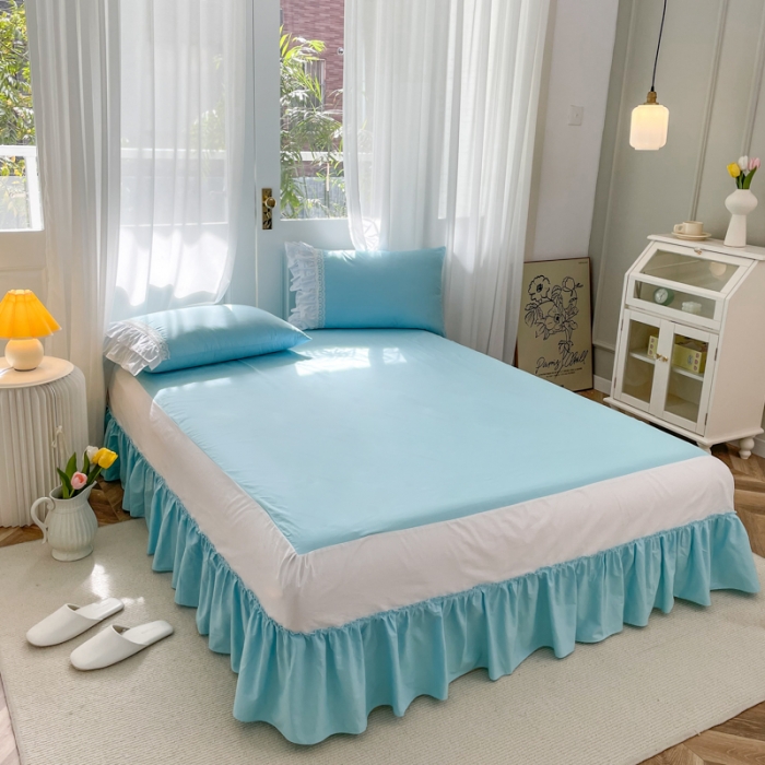 91家纺网 家纺一手货源 找家纺 淑女公社 2022新款全棉少女心事系列四件套 海洋蓝