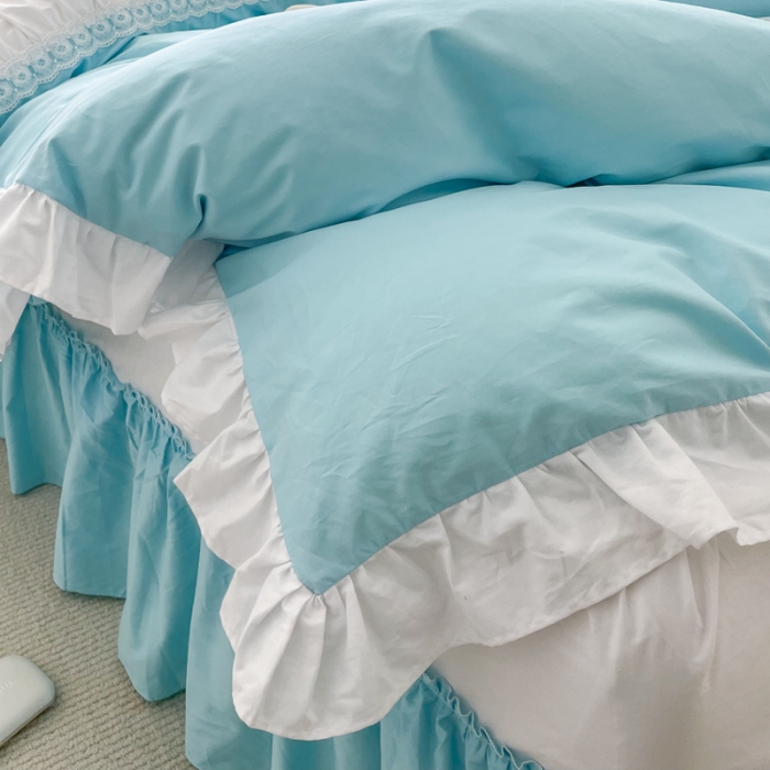 91家纺网 家纺一手货源 找家纺 淑女公社 2022新款全棉少女心事系列四件套 海洋蓝