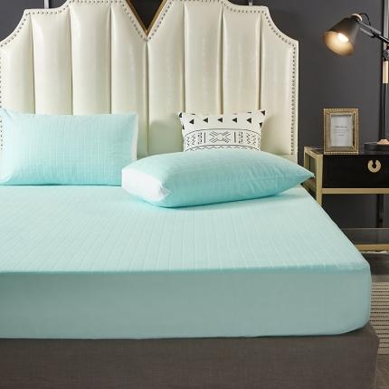 91家纺网 家纺一手货源 找家纺 艾可可家纺 2024新款全棉格子毛巾布防水床笠 湖蓝