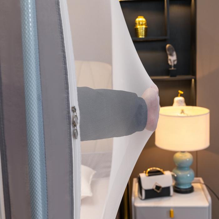 91家纺网 家纺一手货源 找家纺 坐床式外穿杆方顶三开门蚊帐—幸福一家人（绅士灰）烤漆支架