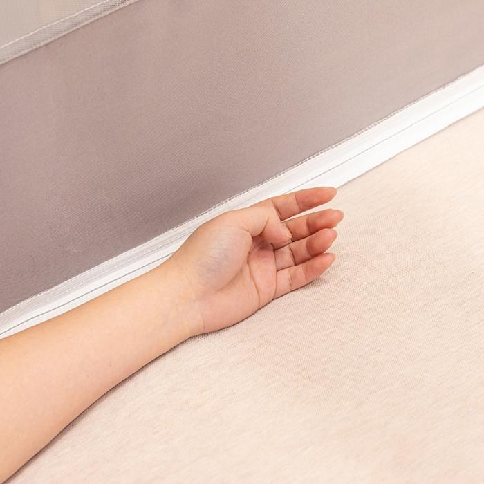 91家纺网 家纺一手货源 找家纺 坐床式外穿杆方顶三开门蚊帐—幸福一家人（绅士灰）烤漆支架