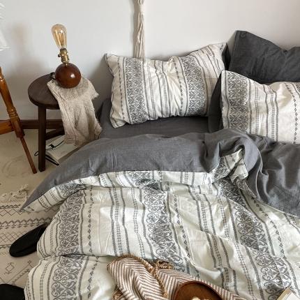 91家纺网 家纺一手货源 找家纺 恋恋三季全棉色织提花bomi波西米亚民族风四件套bomi浅灰