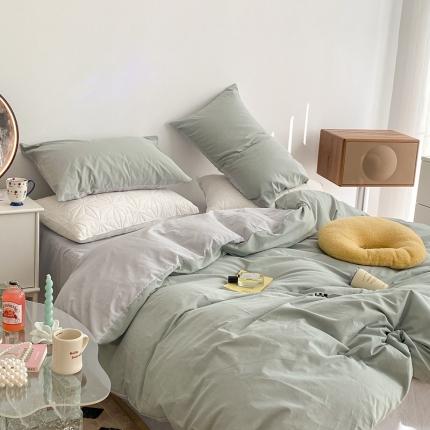 91家纺网 家纺一手货源 找家纺 昔可家纺 2021新款双拼加厚磨毛四件套 抹茶绿双拼