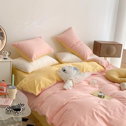 91家纺网 家纺一手货源 找家纺 昔可家纺 2021新款双拼加厚磨毛四件套 奶油粉双拼