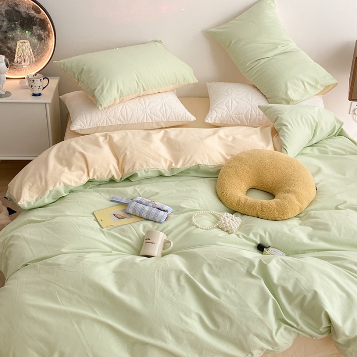 91家纺网 家纺一手货源 找家纺 昔可家纺 2021新款双拼加厚磨毛四件套 薄荷绿双拼