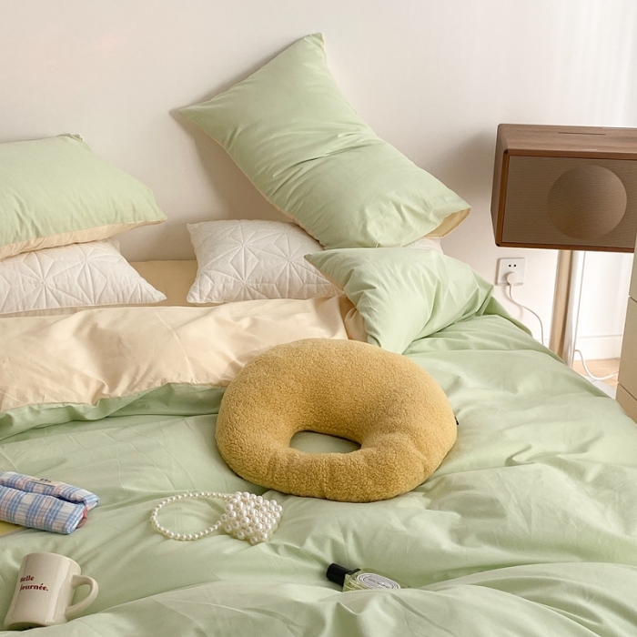 91家纺网 家纺一手货源 找家纺 昔可家纺 2021新款双拼加厚磨毛四件套 薄荷绿双拼