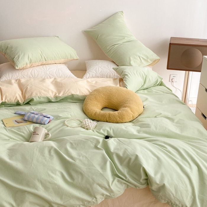 91家纺网 家纺一手货源 找家纺 昔可家纺 2021新款双拼加厚磨毛四件套 薄荷绿双拼