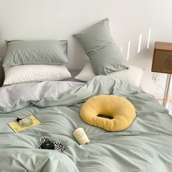 91家纺网 家纺一手货源 找家纺 昔可家纺 2021新款双拼加厚磨毛四件套 抹茶绿双拼