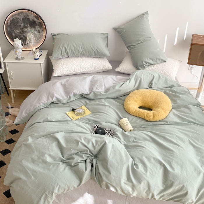 91家纺网 家纺一手货源 找家纺 昔可家纺 2021新款双拼加厚磨毛四件套 抹茶绿双拼