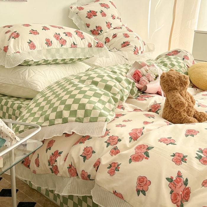 91家纺网 家纺一手货源 找家纺 （总）昔可家纺 2022新款13372全棉百褶花边四件套