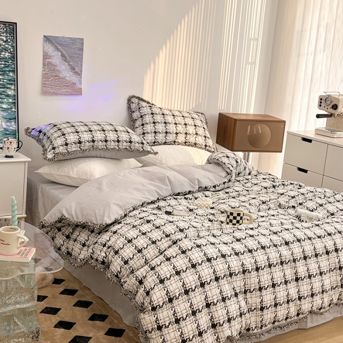 91家纺网 家纺一手货源 找家纺 （总）昔可家纺 2022新款13372全棉香香风流苏边四件套