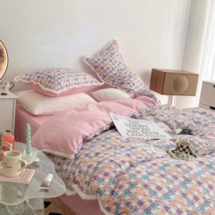 昔可家纺 2022新款13372全棉香香风流苏边四件套 香香紫流苏