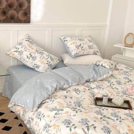 昔可家纺 2022新款13372全棉普通款花花系列四件套 爱丽丝紫