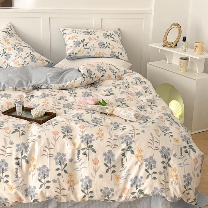 91家纺网 家纺一手货源 找家纺 昔可家纺 2022新款13372全棉普通款花花系列四件套 爱丽丝紫