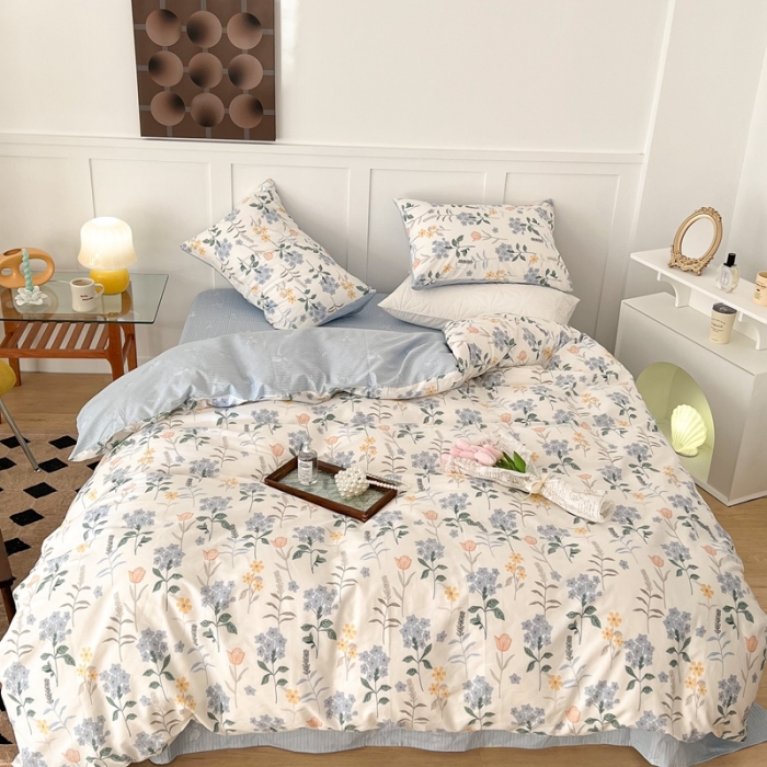 91家纺网 家纺一手货源 找家纺 昔可家纺 2022新款13372全棉普通款花花系列四件套 爱丽丝紫