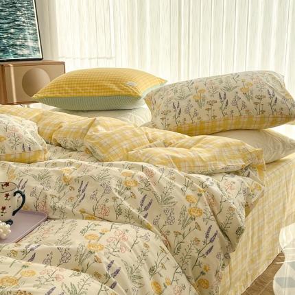 昔可家纺 2022新款13372全棉普通款花花系列四件套 彩绘花