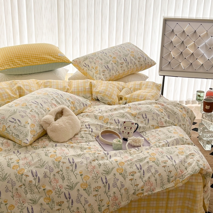 91家纺网 家纺一手货源 找家纺 昔可家纺 2022新款13372全棉普通款花花系列四件套 彩绘花