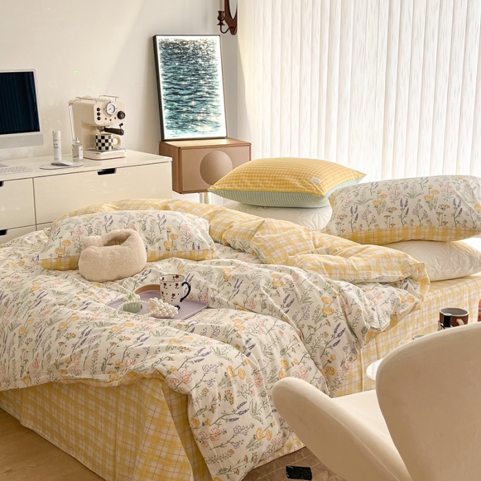 91家纺网 家纺一手货源 找家纺 昔可家纺 2022新款13372全棉普通款花花系列四件套 彩绘花