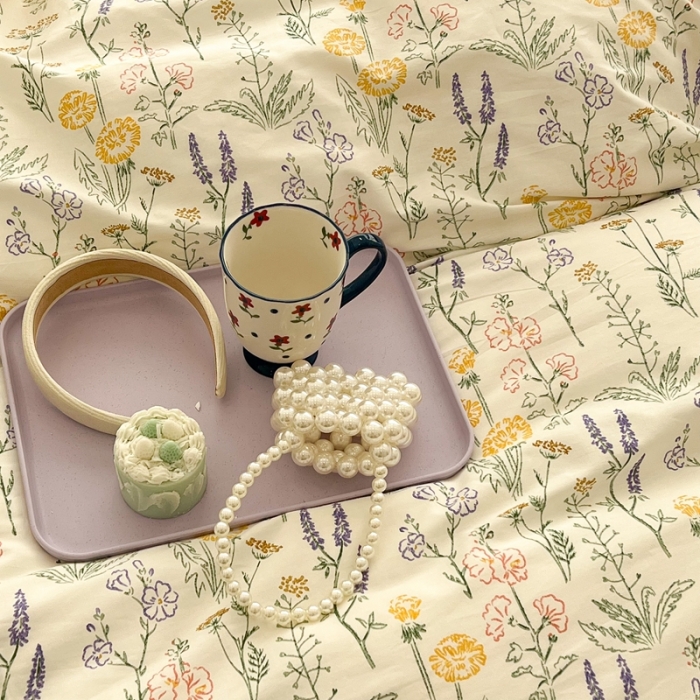 91家纺网 家纺一手货源 找家纺 昔可家纺 2022新款13372全棉普通款花花系列四件套 彩绘花