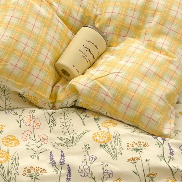 91家纺网 家纺一手货源 找家纺 昔可家纺 2022新款13372全棉普通款花花系列四件套 彩绘花