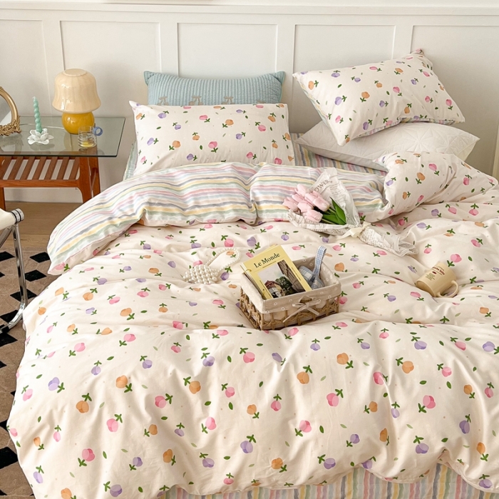 91家纺网 家纺一手货源 找家纺 昔可家纺 2022新款13372全棉普通款花花系列四件套 彩色小郁金香