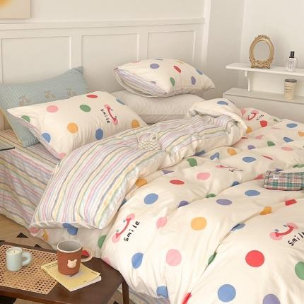 91家纺网 家纺一手货源 找家纺 昔可家纺 2022新款13372全棉普通款简约ins四件套 微笑彩波点