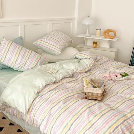 91家纺网 家纺一手货源 找家纺 昔可家纺 2022新款13372全棉普通款简约ins四件套 小小彩虹条