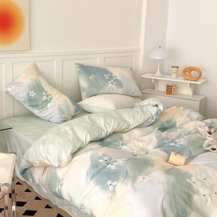 91家纺网 家纺一手货源 找家纺 昔可家纺 2022新款13372全棉普通款简约ins四件套 晕染绿