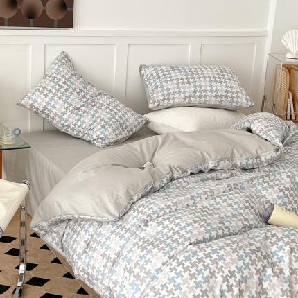 昔可家纺 2022新款13372全棉普通款简约ins四件套 简约盐系蓝