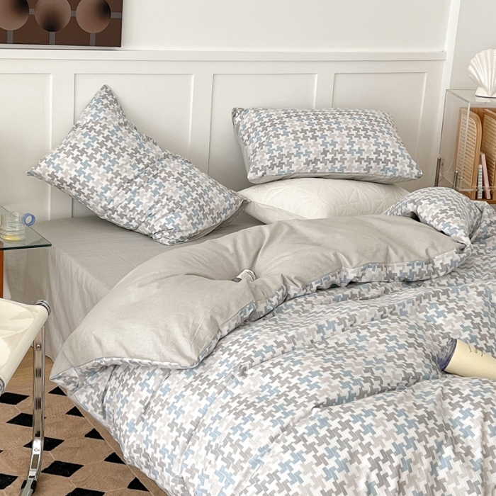 91家纺网 家纺一手货源 找家纺 昔可家纺 2022新款13372全棉普通款简约ins四件套 简约盐系蓝