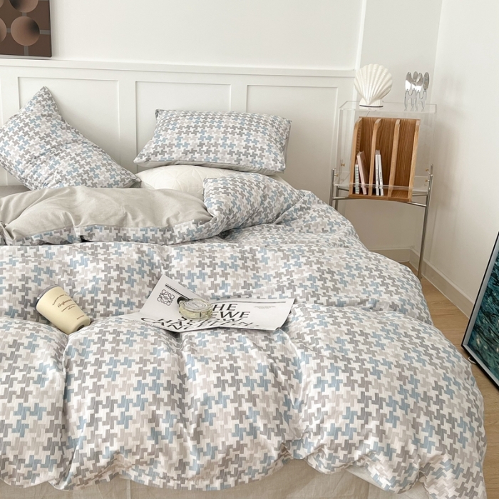 91家纺网 家纺一手货源 找家纺 昔可家纺 2022新款13372全棉普通款简约ins四件套 简约盐系蓝