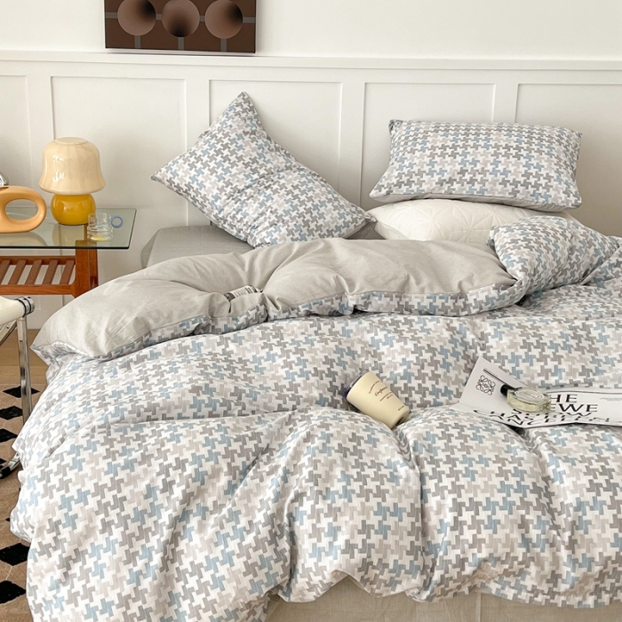 91家纺网 家纺一手货源 找家纺 昔可家纺 2022新款13372全棉普通款简约ins四件套 简约盐系蓝