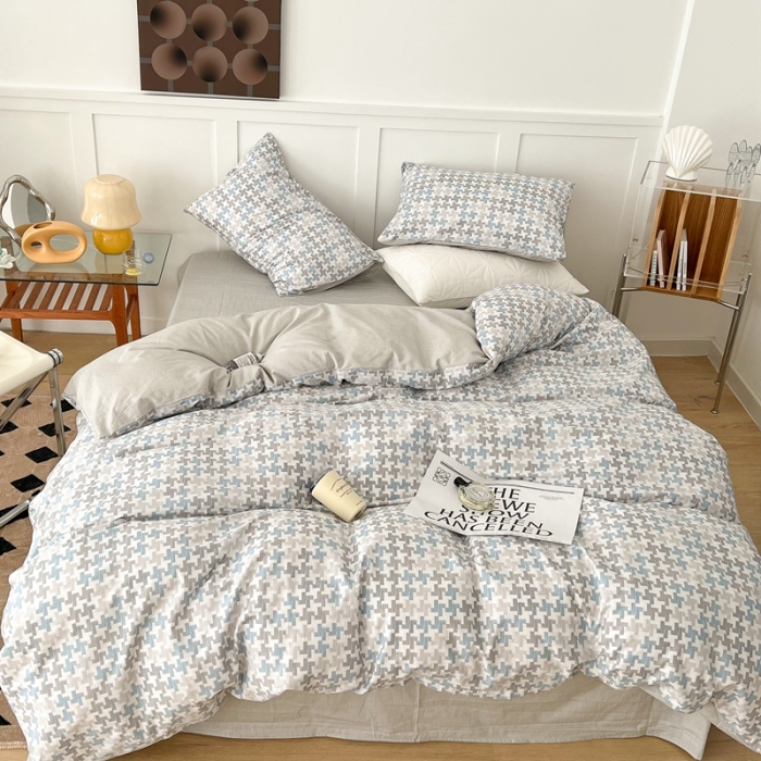 91家纺网 家纺一手货源 找家纺 昔可家纺 2022新款13372全棉普通款简约ins四件套 简约盐系蓝