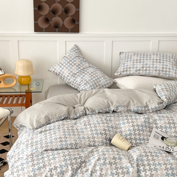 91家纺网 家纺一手货源 找家纺 昔可家纺 2022新款13372全棉普通款简约ins四件套 简约盐系蓝