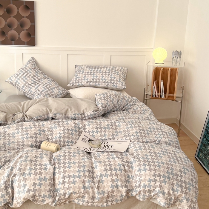 91家纺网 家纺一手货源 找家纺 昔可家纺 2022新款13372全棉普通款简约ins四件套 简约盐系蓝