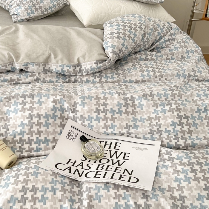 91家纺网 家纺一手货源 找家纺 昔可家纺 2022新款13372全棉普通款简约ins四件套 简约盐系蓝